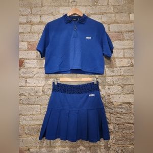 Obey matching set. Polo cropped top with pleated knit skirt.